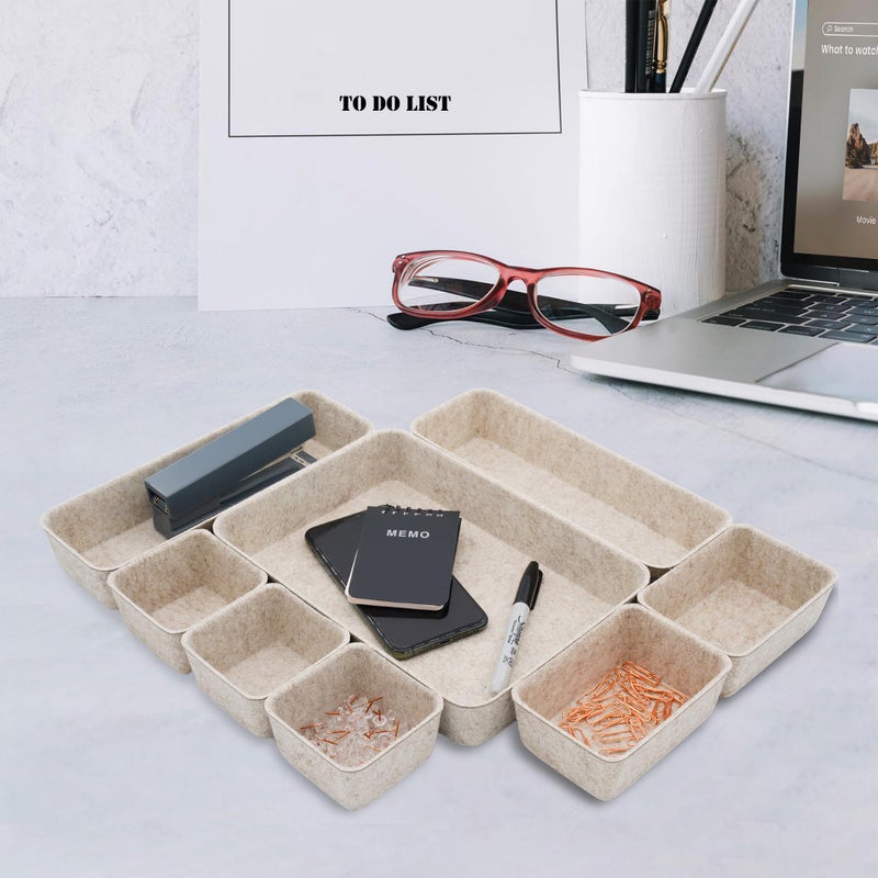 Welaxy Desk Drawer Organizer Tray, 8-Piece Beige Office Storage, Nordic Minimalist Lifestyle (Oatmeal) - Image 4